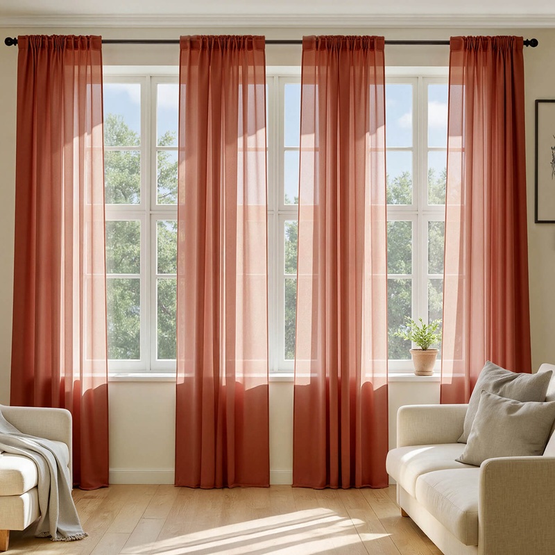 MIULEE Burnt Orange Sheer Curtains 63 Inches Long, 4 Panels Set, Light Filtering Fall Rod Pocket Voile Drapes Window Treatments, Airy Lightweight Fabric for Bedroom and Living Room, 42 x 63 Inches
