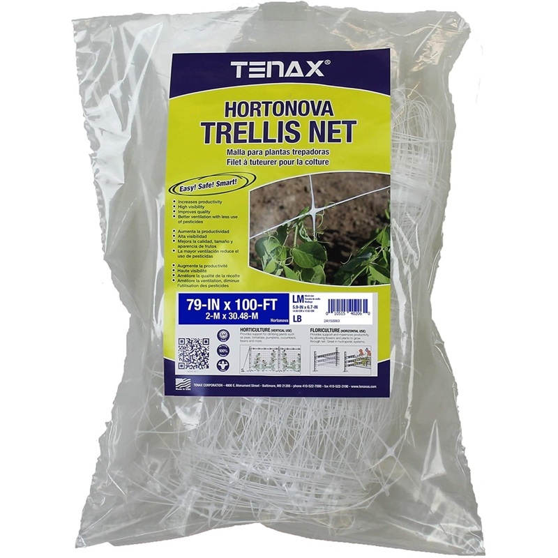 Tenax Hortonova Trellis Plant Net/Support, White 6.5′ x 100′
