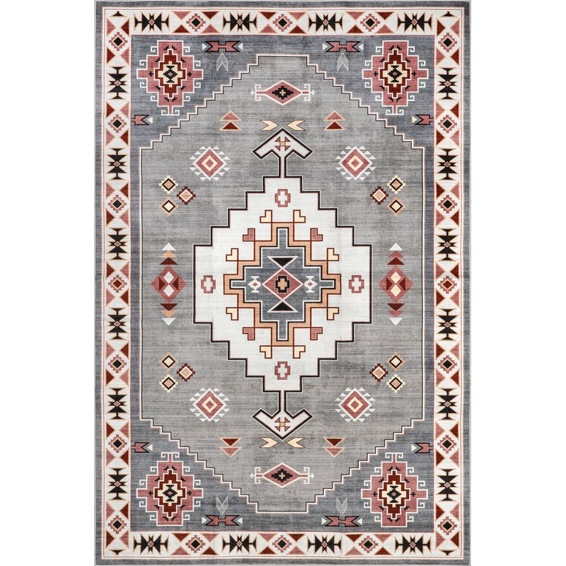 Weslie Southwestern Spill Proof Washable Rug | Grey