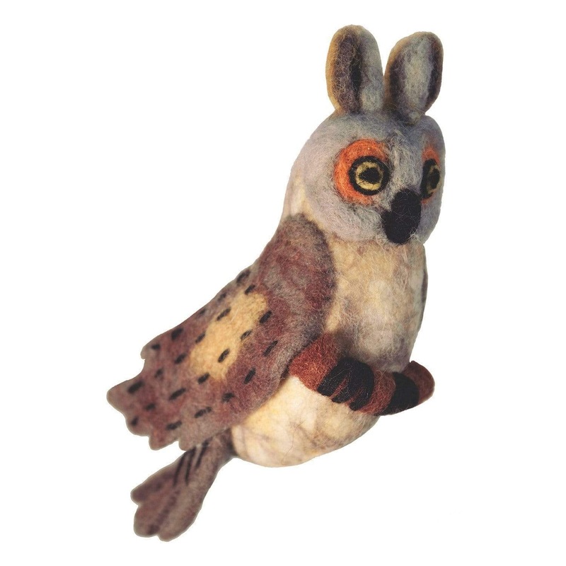 Felt Bird Garden Ornament – Great Horned Owl – Wild Woolies (G)