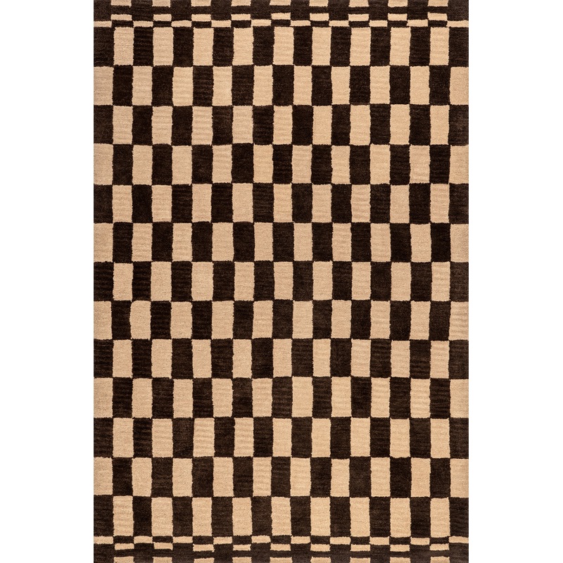 Kai Checkerboard Wool Rug | Dark Brown