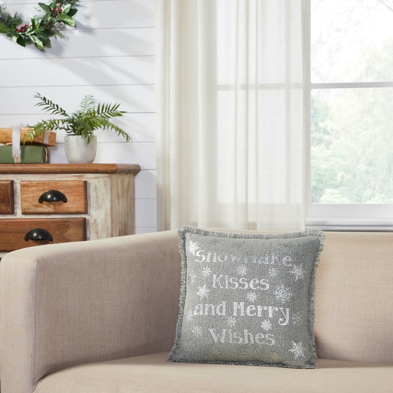 Yuletide Burlap Dove Grey Snowflake Kisses Pillow 12×12