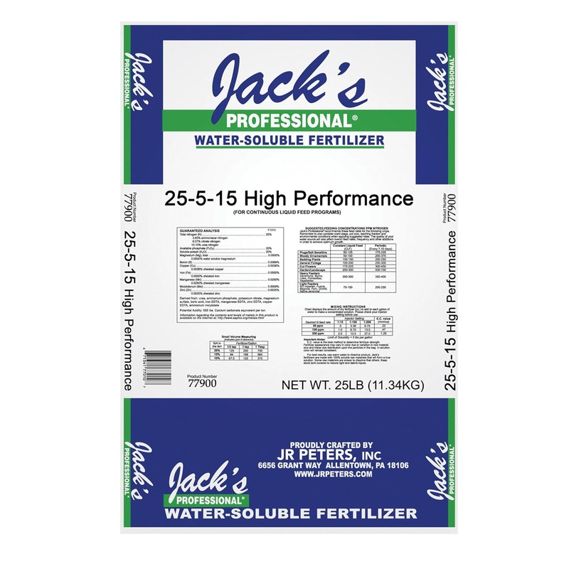 Jack’s Professional 25-5-15 High Performance Water-Soluble Fertilizer with Micronutrients for Heavy Feeding Plants in Continuous Liquid Feed Programs, 25lbs