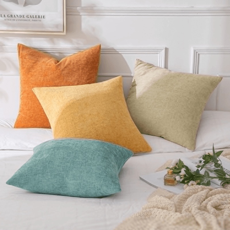 MIULEE Pack of 4 Throw Pillow Covers 18×18 Inch Soft Chenille Couch Pillow Covers for Fall Sofa Living Room Solid Dyed Pillow Cases Neutral Teal-Orange