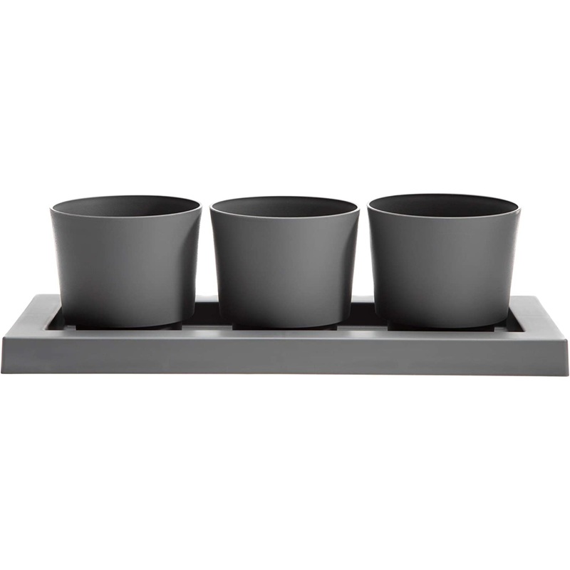 Bloem Trio Flight 3 Resin Planter Pots with Saucer Tray, Charcoal Gray 14