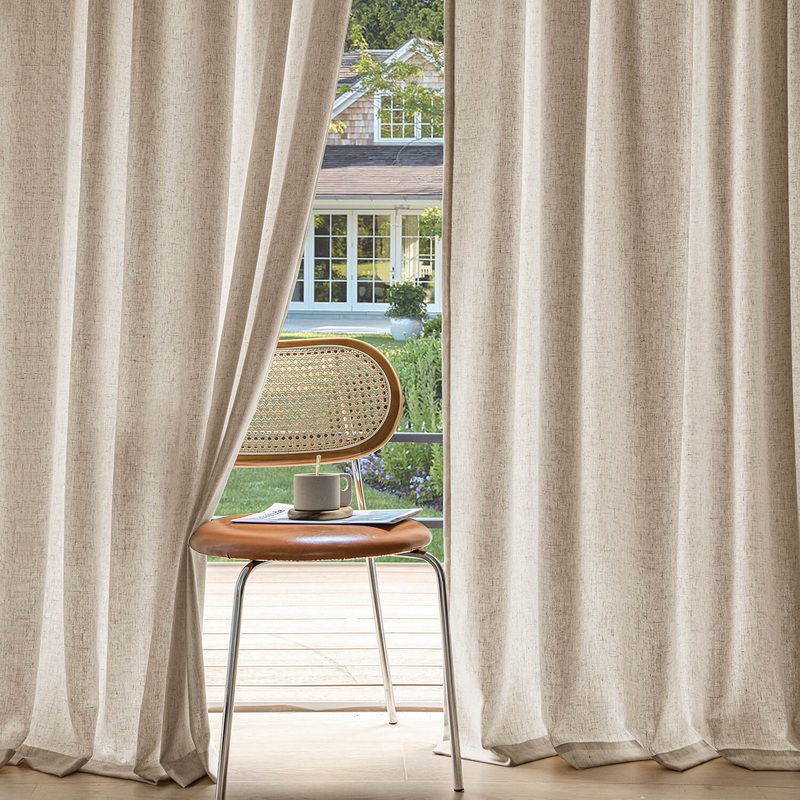 MIULEE Non-See-Through Privacy Linen Curtains 2 Panels, Light Filtering Window Curtains Farnhouse Textured Back Tab Semi Sheer Drapes for Bedroom Living Room, 52 x 96 Inches Long, Taupe