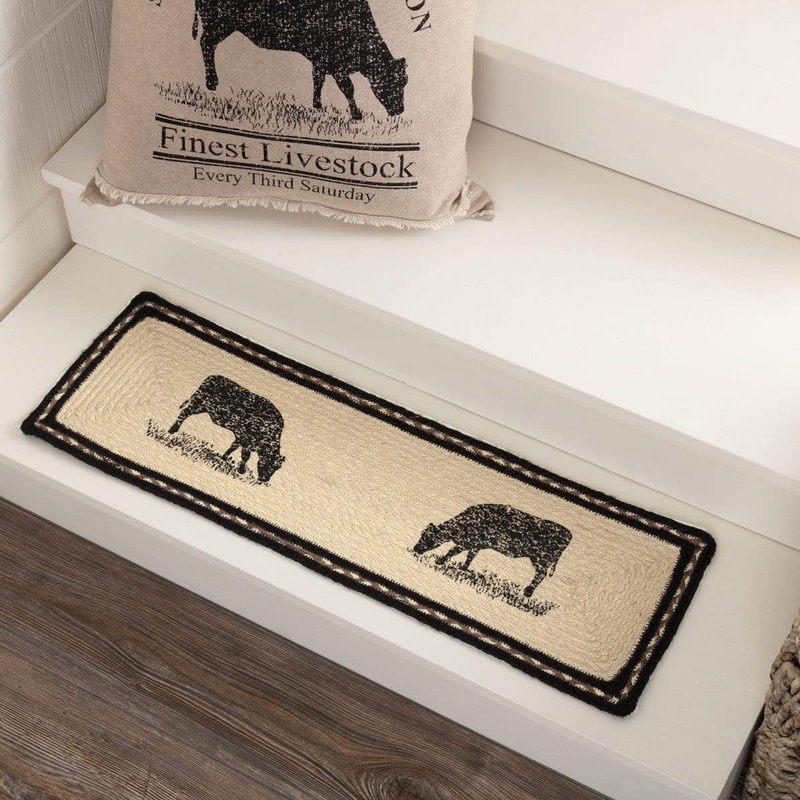 Sawyer Mill Charcoal Cow Jute Stair Tread Rect Latex 8.5×27