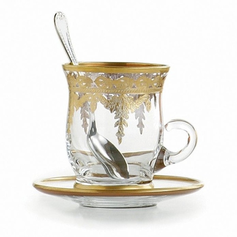 ARTE ITALICA: Vetro Gold Cup & Saucer, with Spoon