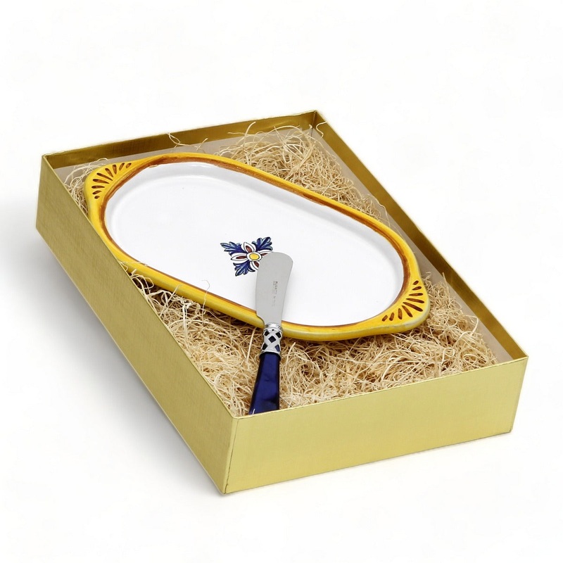 GIFT BOX GOLD: With authentic Deruta hand painted ceramic – RICCO DERUTA: Oval/Oblong Small Tray With Spreader