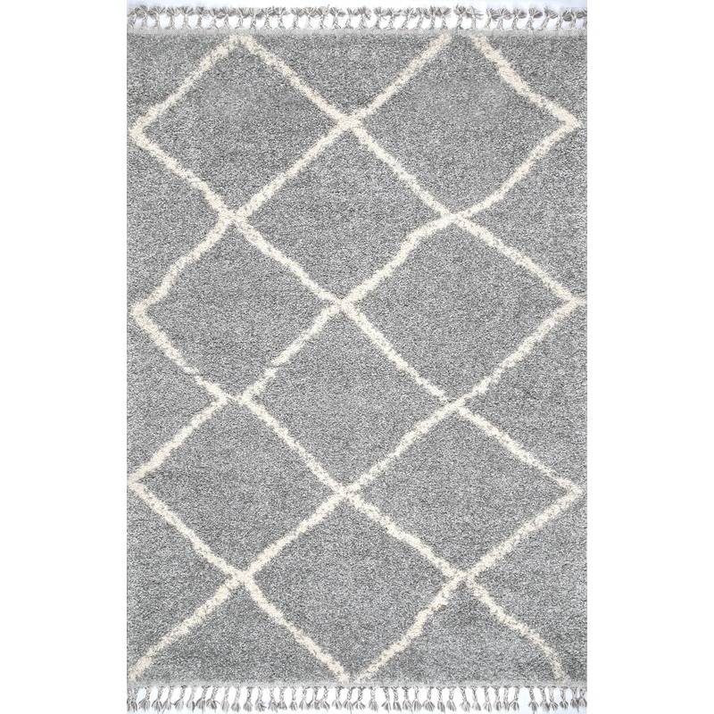 Jessie Moroccan Lattice Tassel Area Rug | Grey