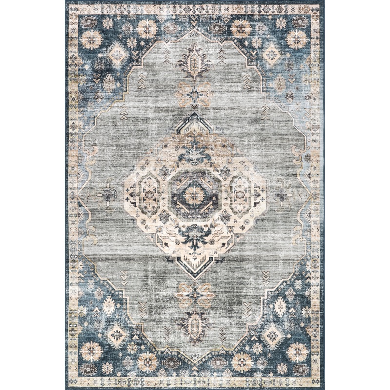 Noor Medallion Spill Proof Washable Rug | Blue
