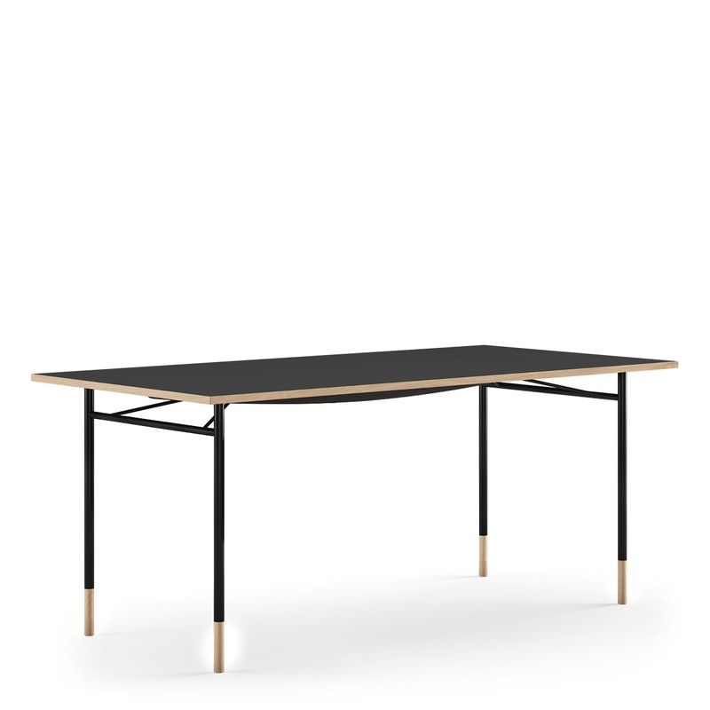 Finn Juhl Nyhavn Desk, Oiled Oak Edges & Toes, Black Linoleum Tabletop, Black-Painted Steel Base – 54″ x 27″ – SHOWROOM SAMPLE