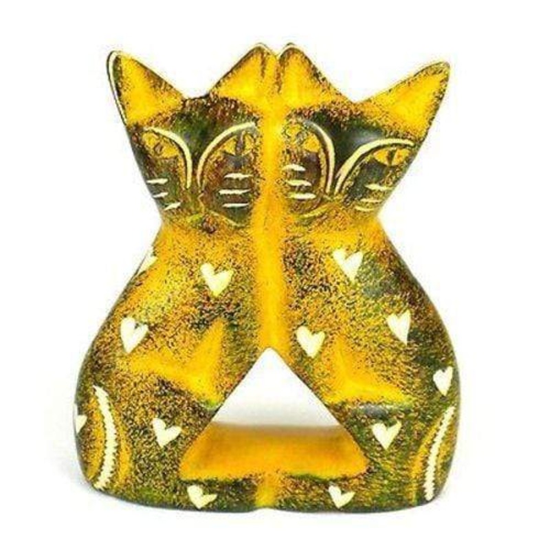 Handcrafted 4-inch Soapstone Love Cats Sculpture in Yellow – Smolart