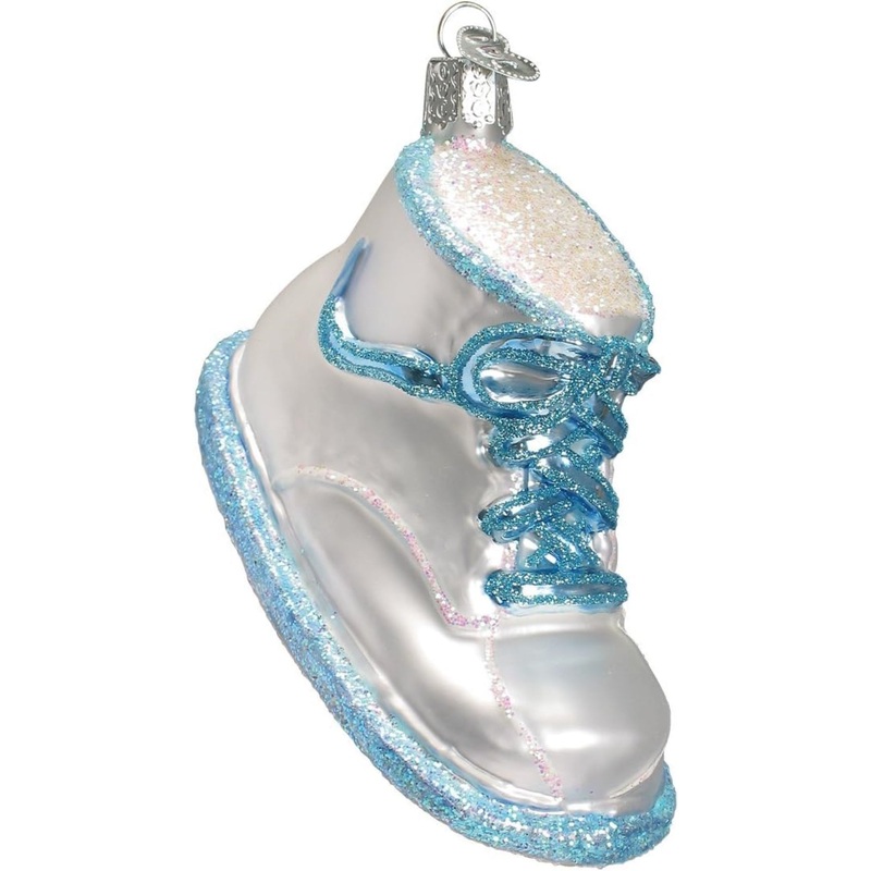 Old World Christmas Blown Glass Ornament for Christmas Tree, Blue Baby Shoe (with OWC Gift Box)
