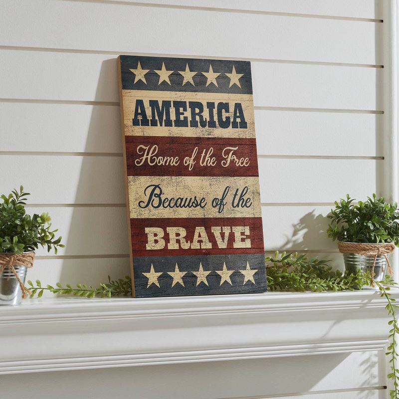 AMERICA Home Of The Free Because Of The Brave w/ Stars & Stripes MDF Wall Sign 16×10