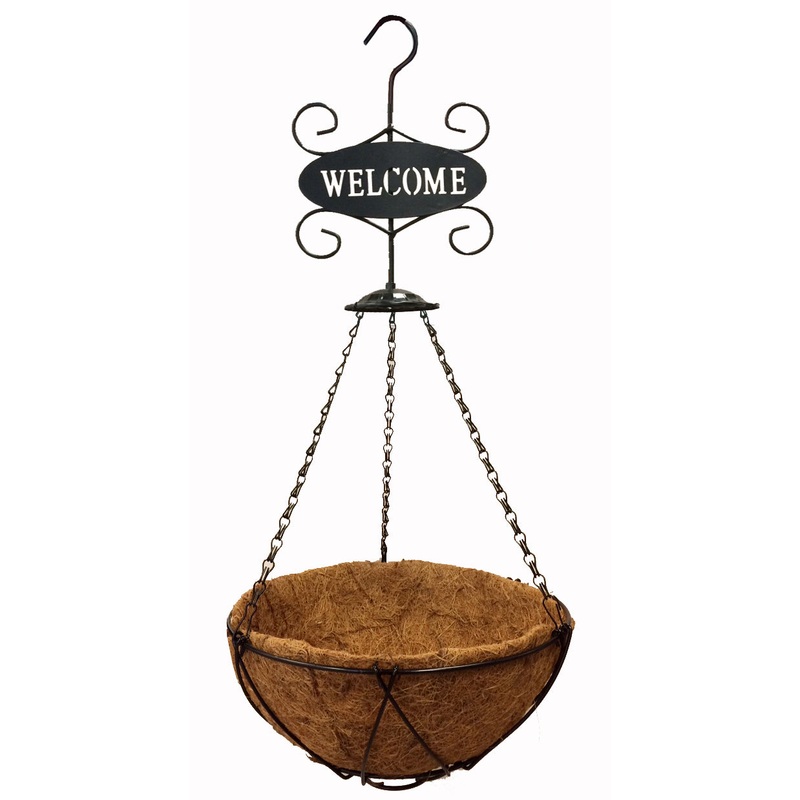 Gardener Select 12 in. Black Hanging Basket w/ Welcome Sign