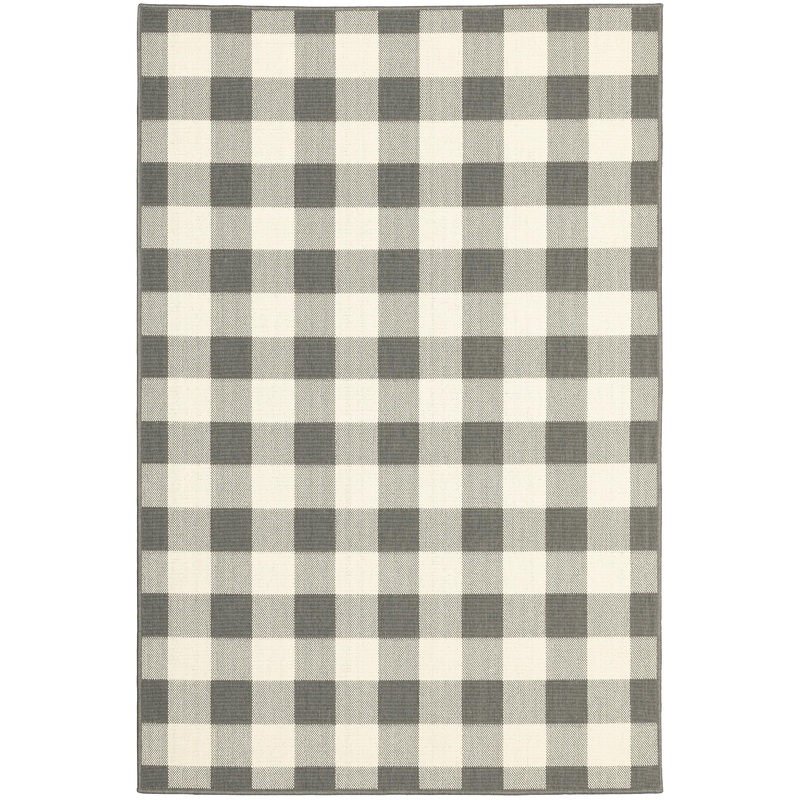 Marina Grey Ivory Farmhouse Geometric Indoor/Outdoor Rug
