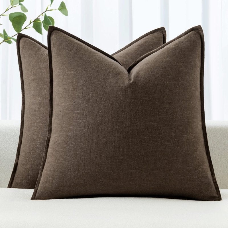 MIULEE Linen Pillow Covers 24×24 Inch Dark Coffee Decorative Throw Pillow Covers Pack of 2 Soft Accent Farmhouse Couch Pillowcases Modern Home Decors for Sofa Cushion Living Room Bed