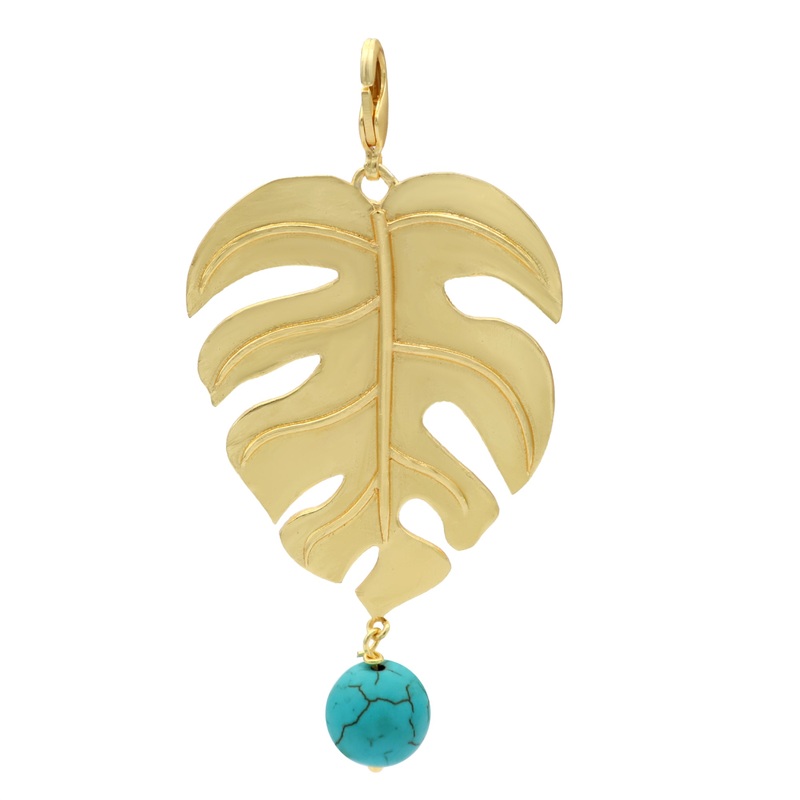 Palm Leaf Pendant with Turquoise Bead