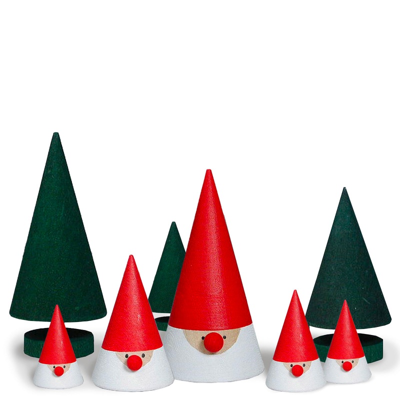 Swedish Cone Tomte and Trees Set – Eight Pieces