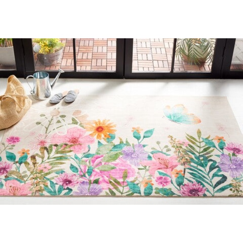 Door And Kitchen Mat DKM338A-1826 Ivory / Pink