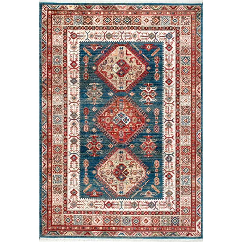 Emblem Fringed Rug | Blue