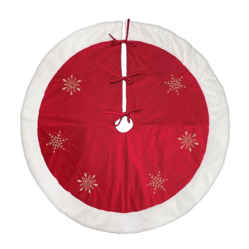 Old World Christmas Red Embroidered Christmas Tree Skirt, Snowflakes with Faux Fur Trim, 48in