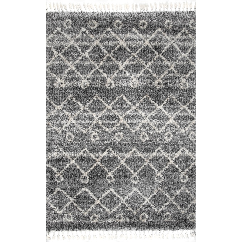 Diamond Moroccan Shag With Tassels Rug | Grey