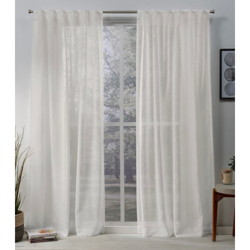 Set of 2 (108″x50″) Belgian Sheer Hidden Tab Top Curtain Panel Ivory – Exclusive Home