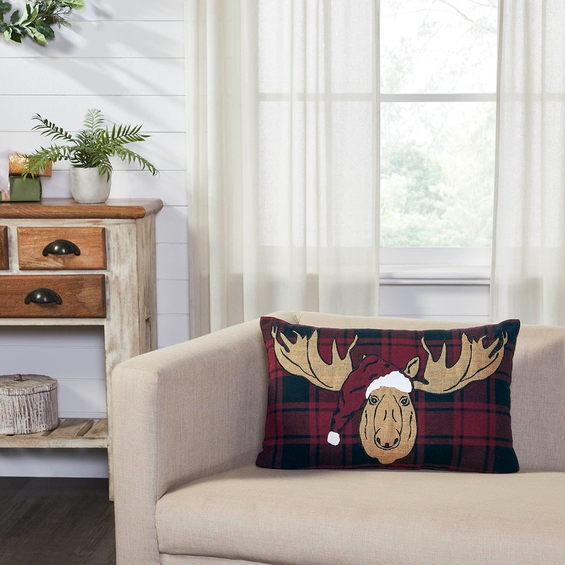 Cumberland Red Black Plaid Holiday Moose Pillow 14×22