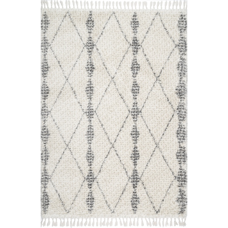 Diamond Band Tassel Rug | Beige