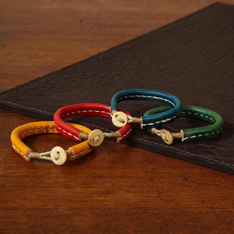 Colorful Leather Bracelet with Hand Stitching