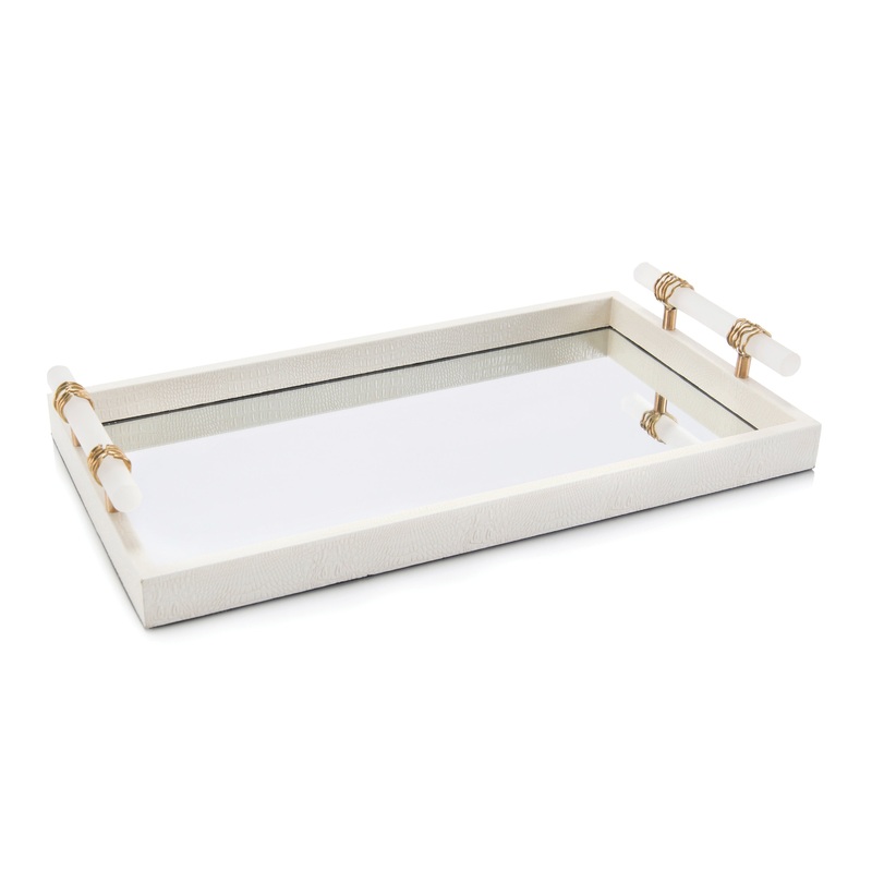 Mirrored Tray with Albaster Handles