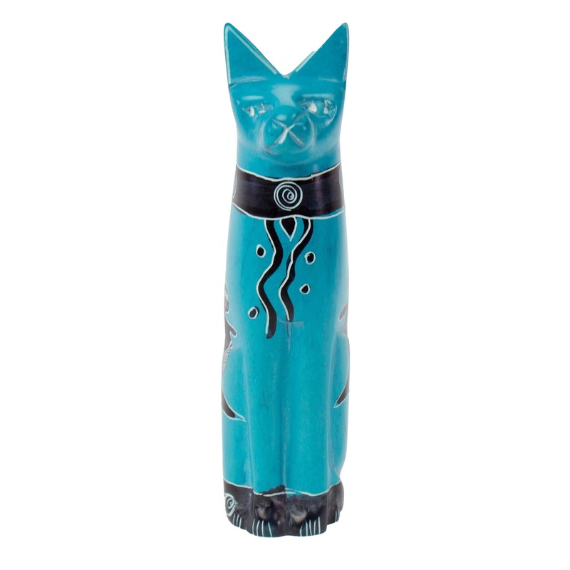Soapstone Sitting Cat – Turquoise