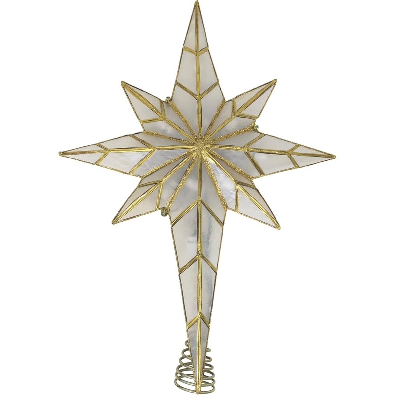 Kurt Adler 10-Light LED Capiz Bethlehem Star Tree Topper, 8-Point, Brass, 16