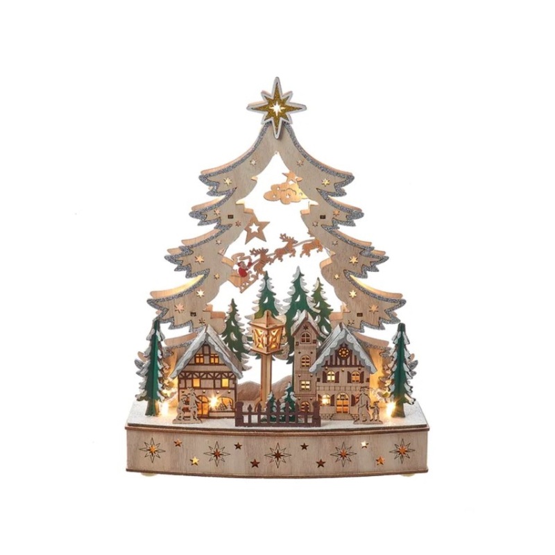Kurt Adler Battery Operated Lighted Christmas Tree Village Christmas Decoration, 12.5in