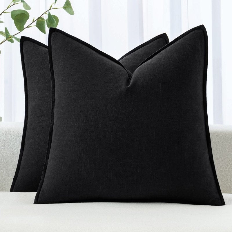 MIULEE Linen Pillow Covers 24×24 Inch Black Decorative Throw Pillow Covers Pack of 2 Soft Accent Farmhouse Couch Pillowcases Modern Home Decors for Sofa Cushion Living Room Bed