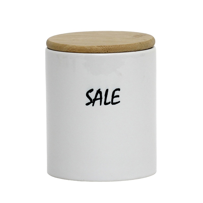 SUBLIMART: Porcelain storage jar with sealing bamboo lid ‘SALE’ (Salt)