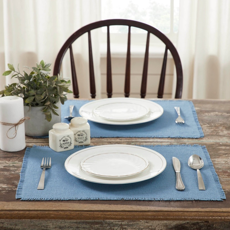 Burlap Blue Placemat Set of 6 Fringed 13×19