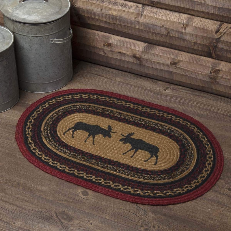 Cumberland Stenciled Moose Jute Rug Oval w/ Pad 20×30