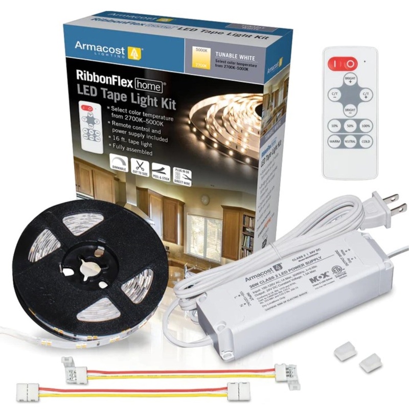 Armacost Lighting Ribbon Flex Home Tunable 16′ White LED Tape Lights with Remote