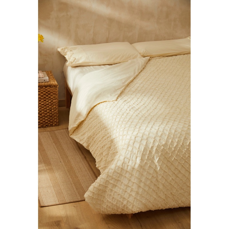 Funda nrdica de algodn + juego de almohada con relieve de rombos crudo Royal