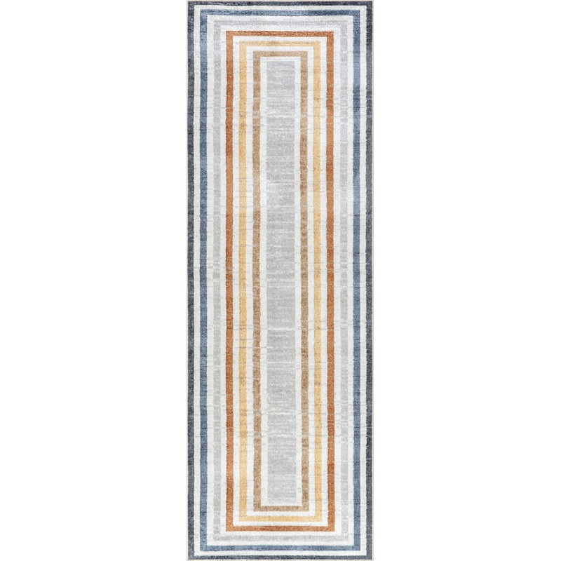 Lilac Striped Bordered Washable Rug | Multicolor