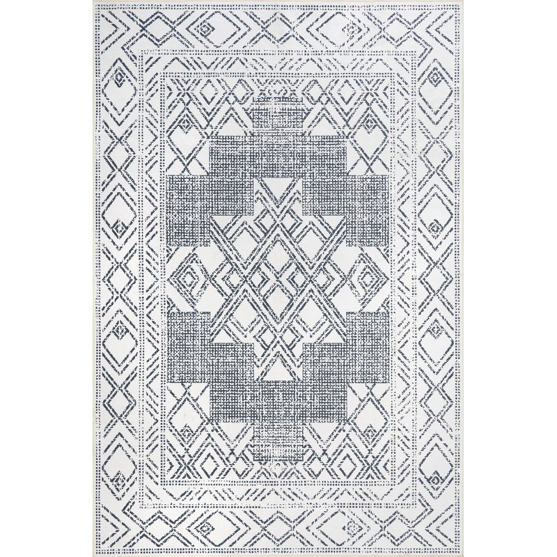 Medallion Spill Proof Washable Rug | Light Grey