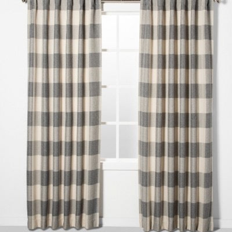 52×84 Larkhall Plaid Blackout Window Curtain Panel – Gray Fog