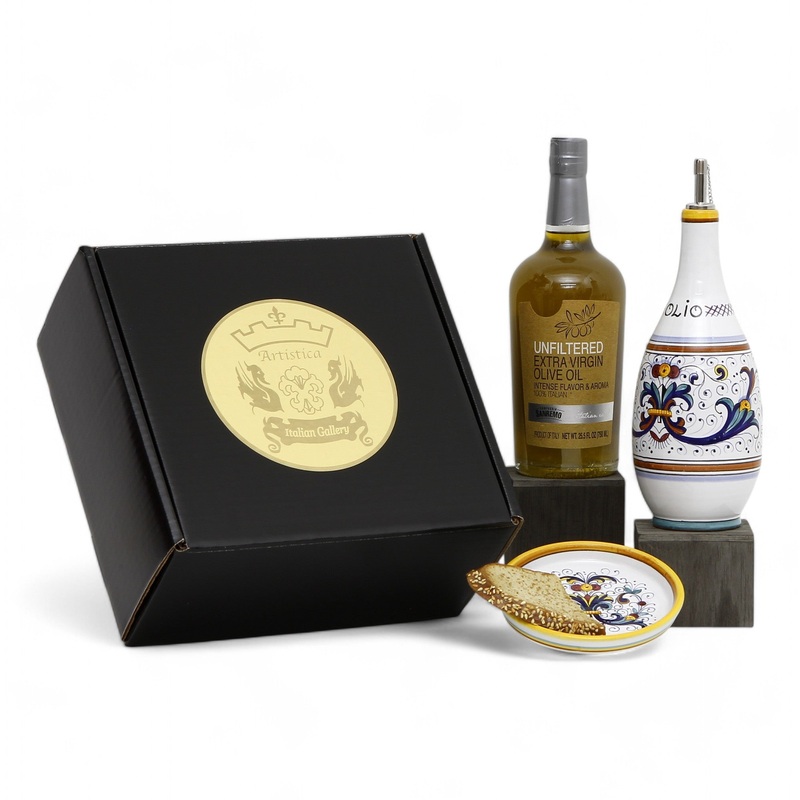 GIFT BOX: With Deruta Olive Oil Dispenser + Saucer/Dipping Bowl + EVOO bottle – RICCO DERUTA design