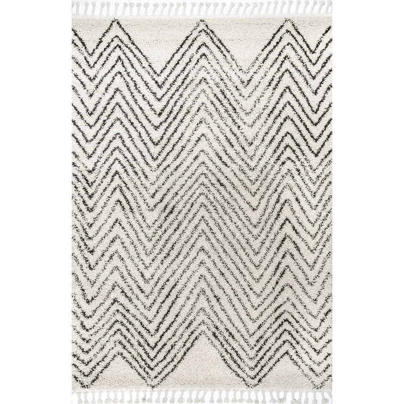 Moroccan Chevron Tassel Rug | Off White