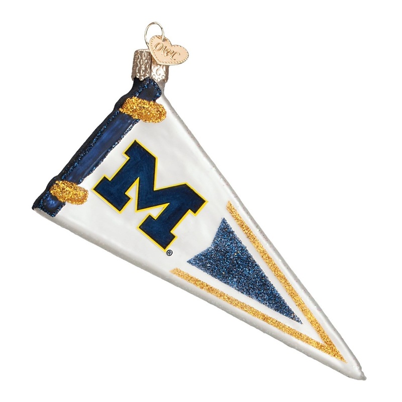 Old World Christmas Glass Blown Ornament Michigan Pennant, 5″