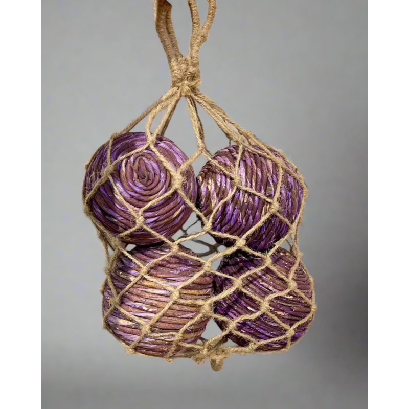 Purple Shola Rope Ball In Jute Bag