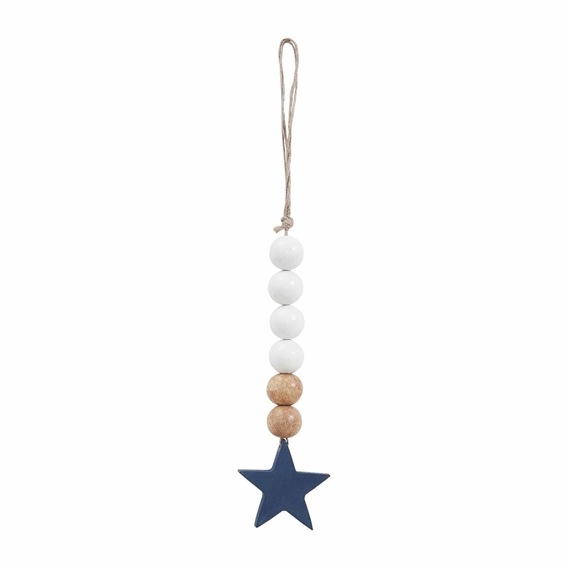 White & Natural Beads Blue Star Ornament 6×2